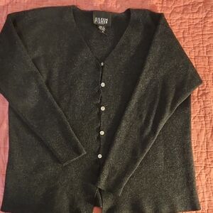 Eileen Fisher Charcoal 100% Wool Cardigan Size MEDIUM